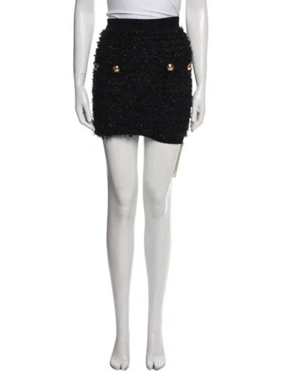 Pre-owned Balmain Fringe Trim Accent Mini Skirt In Blue