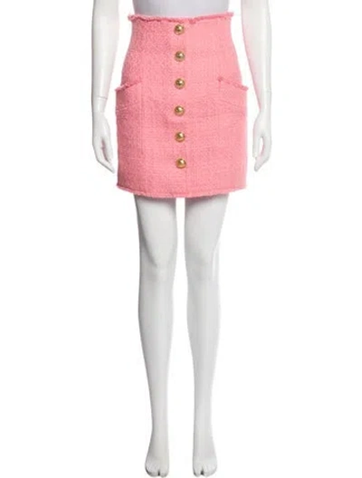 Pre-owned Balmain Fringe Trim Accent Mini Skirt In Pink