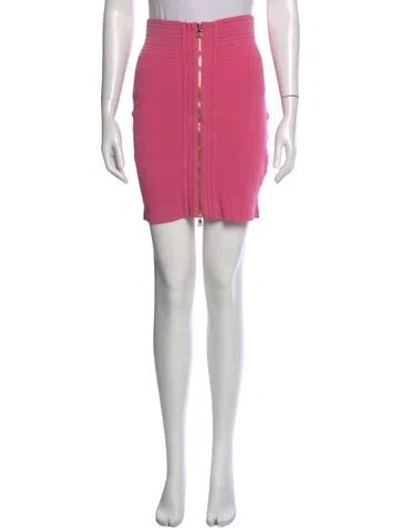 Pre-owned Balmain Fringe Trim Accent Mini Skirt In Pink