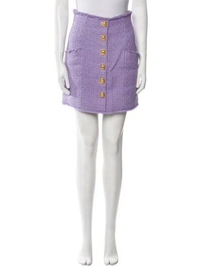 Pre-owned Balmain Fringe Trim Accent Mini Skirt In Purple