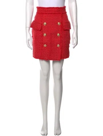 Pre-owned Balmain Fringe Trim Accent Mini Skirt In Red