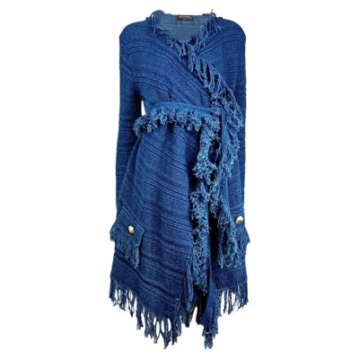 Pre-owned Balmain Fringe Vest Denim Knit In Purple