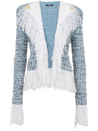 Balmain Fringed Tweed Blazer In Printed