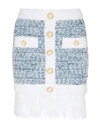 Balmain Frayed Button-embellished Tweed Mini Skirt In Blue