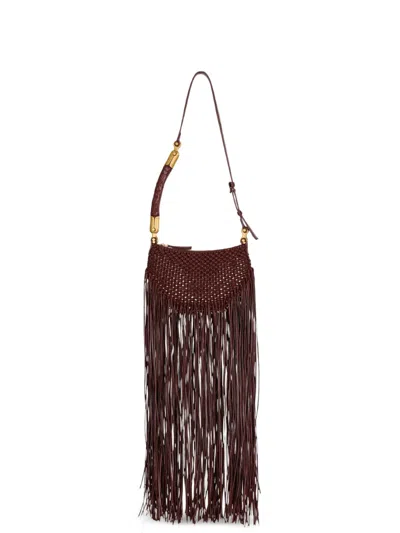 Balmain Fringed Ébène Mini Bag In Woven Leather In Brown