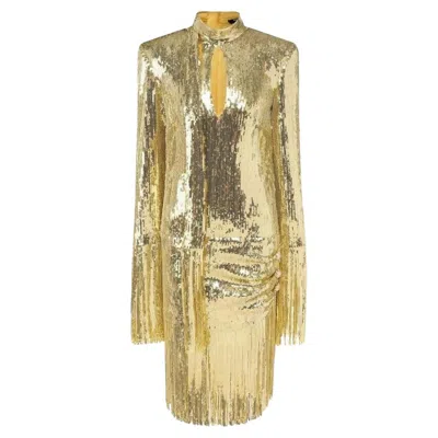 Pre-owned Balmain Fringed Gold Sequined Mini Dress