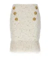 Balmain Tweed Skirt With Fringed Hem And Gold-tone Buttons In Nude
