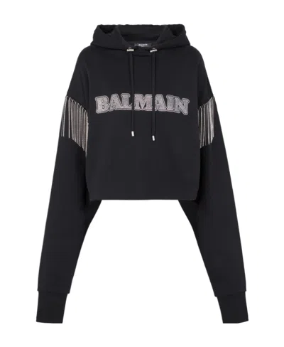 Balmain Fringed Organic-cotton Hoodie In Black