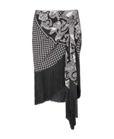 BALMAIN FRINGED SILK SCARF SKIRT