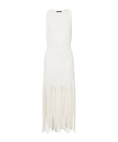 Balmain Fringed Pointelle-knit Midi Dress In White
