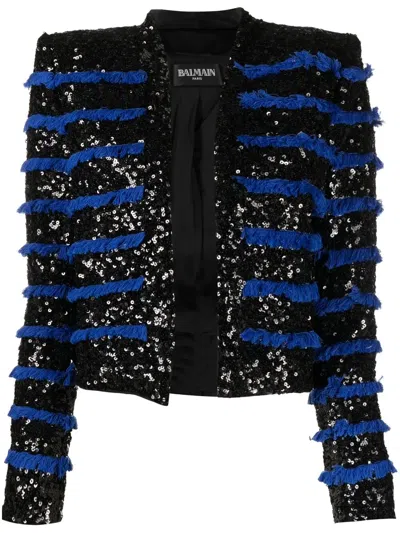Balmain Fringed Sequinned Jacket In Black
