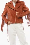 Balmain Fringed Suede Biker Jacket In Orange