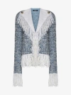 Balmain Fringed Tweed Blazer In Blue,white