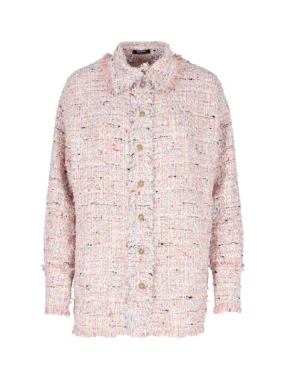 Balmain Fringed Tweed Button-front Shirt Jacket In Multicolor