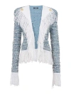 Balmain Fringed Tweed Blazer In Blue