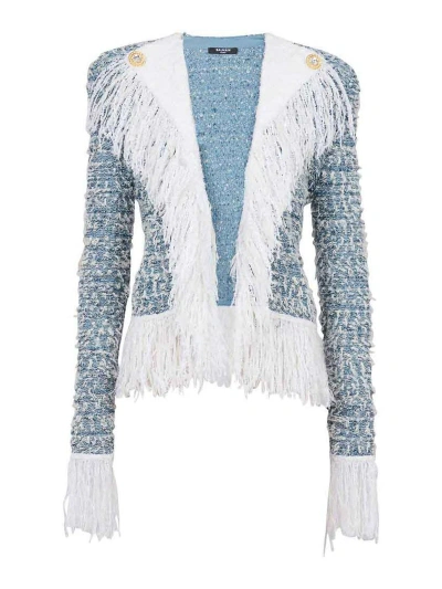 Balmain Fringed Tweed Blazer In Printed