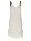 Balmain Fringed Lurex Tweed Minidress In White