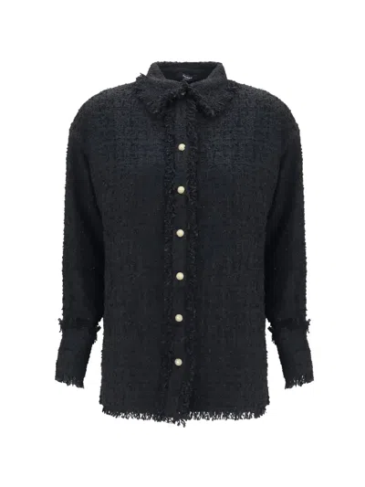 Balmain Fringed Tweed Jacket In Black