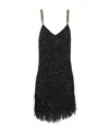 Balmain Chain-embellished Fringed Sequined Bouclé-tweed Mini Dress In Black