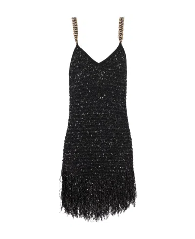 BALMAIN BALMAIN CHAIN STRAP LUREX TWEED MINI DRESS