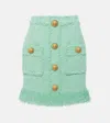 Balmain Fringed Tweed Miniskirt In Green