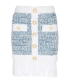 Balmain Frayed Button-embellished Tweed Mini Skirt In White
