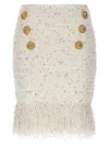 Balmain Tweed Skirt With Fringed Hem And Gold-tone Buttons