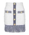 Balmain Fringed Tweed Skirt In White