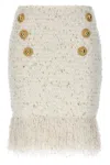 Balmain Tweed Skirt With Fringed Hem And Gold-tone Buttons