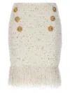 Balmain Tweed Skirt With Fringed Hem And Gold-tone Buttons