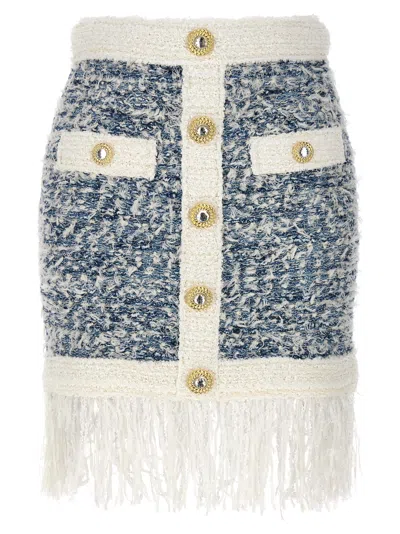 Balmain Mini Blue Denim Tweed Skirt