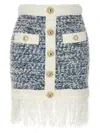 Balmain Frayed Button-embellished Tweed Mini Skirt In Neutral