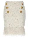 Balmain Tweed Skirt With Fringed Hem And Gold-tone Buttons In Neutral