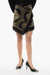 Balmain Fringed Wrapped Mini Skirt With Studs In Black