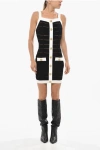 Balmain Front Buttoned Knitted Sheath Dress With Contrasting Details In Black
