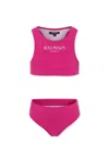 Balmain Fuchsia Bikini For Girl With Logo In Pink