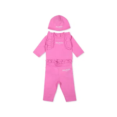 Balmain Fuchsia Birth Set For Baby Girl With Logo In Pink