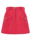 Balmain High-waisted Mini Skirt Logo Buttons In Fuchsia