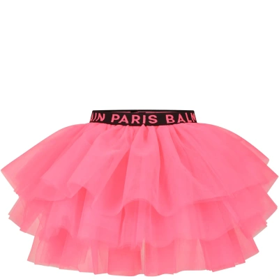 Balmain Kids' Fuchsia Skirt For Girl With Logo In Pink