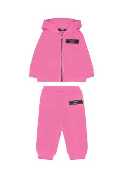 Balmain Fuchsia Suit For Baby Girl With Logo In Pink