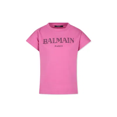 Balmain Kids' Fuchsia T-shirt For Girl With Logo