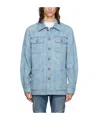 Balmain Blue Monogram Buttoned Denim Jacket In Blue