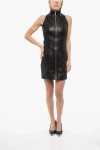 Balmain Full Zipped Halterneck Leather Dress With Biker Detail