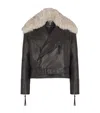 Balmain Leather Jacket With Shearling Collar In Black