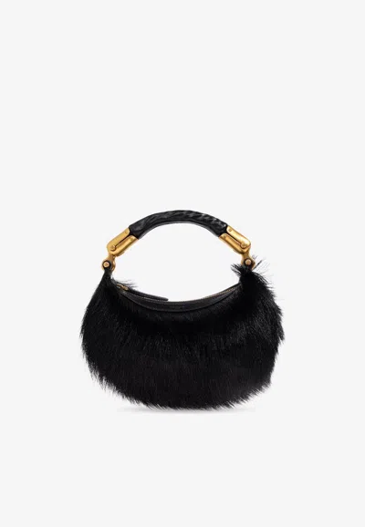 Balmain Furry Hobo Bag In Black