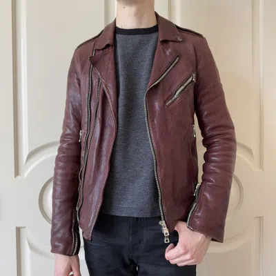 Pre-owned Balmain F/w 2013 Oxblood Lambskin Leather Biker Jacket In Red