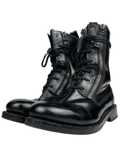 Pre-owned Balmain Fw10  Decarnin Double Zip Combat Ranger Boots Leather In Black