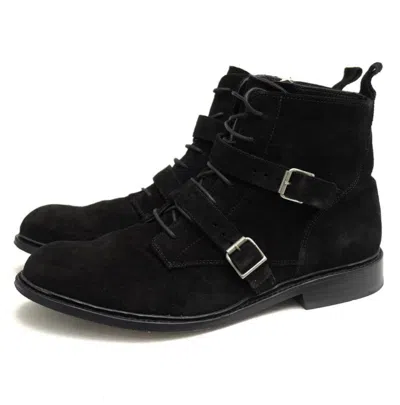 Pre-owned Balmain Fw12 Decarnin Suede Buckle Engineer Boots 44/11 In Black