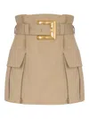 Balmain Cotton Gabardine High-waist Mini Skirt In Brown