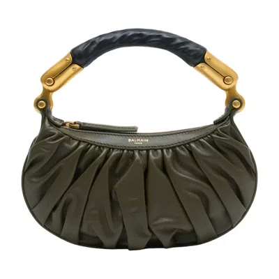 Balmain Gathered Crescent Mini Bag In Green